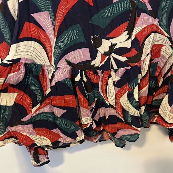 Maeve Anthropologie small Cheyenne fairy ruffle peplum top bird print colorful - Picture 3 of 12
